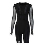 Women Jumpsuit Spring Fashion Mesh Patchwork Zipper Jumpsuit
