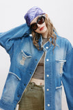 Unisex Jacket Autumn Stand Collar Raw Edge Denim Jacket Women's Clothing