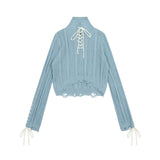 Women Sweater Short Knitwear for Girls Autumn Leisure Stand Collar