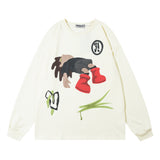 Men Hoodie Cartoon Anime Print Crew Neck Sweater