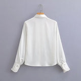 Women T-Shirt Shirt Women's Spring Single-Breasted Petal Long Sleeve Lapel Shirt