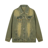 Men Denim Jacket Washed Distressed Denim Jacket Men's Spring and Autumn Casual Jacket Coat