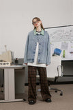 Unisex Jacket Autumn Embroidery Color Block Denim Coat Women's Clothing