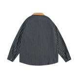Men Long Sleeved T Shirt Embroidered Long Sleeve Shirt Men's Spring and Autumn Vertical Stripes Contrast Color Shirt Coat Vintage