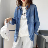 Women T-shirt Denim Shirt Female Loose Casual Long Sleeves