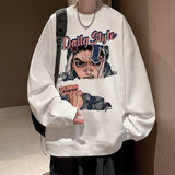 Men Hoodie Sweater Men's Spring and Autumn Anime Print Ins All-Match round Neck