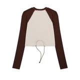 Women Long Sleeve T-Shirt Printed Long Sleeve T-shirt Girls Fall Color-Blocking Top