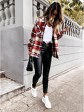 Plaid Trench Coat Autumn and Winter Long Sleeve Plaid Coat