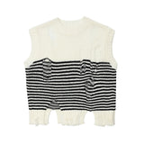 Women Vest Ripped Striped Knitted Vest for Girls Short Summer Sleeveless