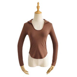 Women T-Shirt Autumn Long Sleeve Lapel V-Shaped Women's T-shirt