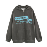 Men Hoodie Masked Hooded Sweater Men's Zipper Cardigan Letter Print Baggy Coat