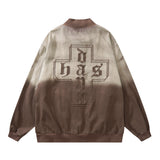 Men Denim Jacket Gradient Embroidered Letter Denim Jacket Loose-Fitting Jacket Top