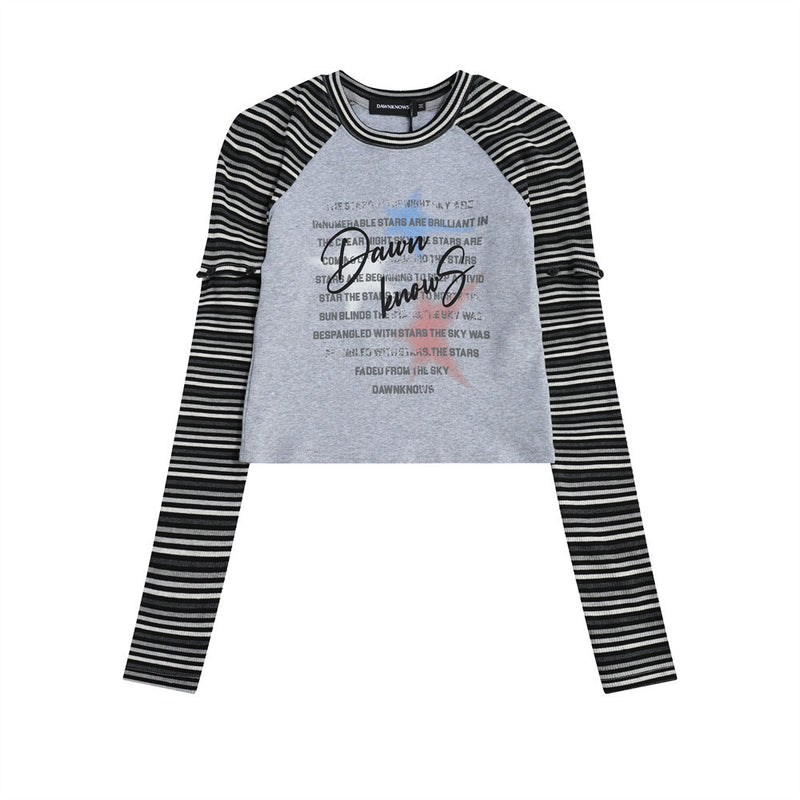 Women Long Sleeve T-Shirt Sleeve Short T-shirt Letter Crew Neck Girls' Summer Top