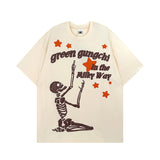 Men T Shirt Retro Alphabet Puff Print Short-Sleeved T-shirt Men's Loose Couple