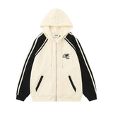 Men Hoodie Raglan Sleeve Colorblock Hood Coat Sports Loose Cardigan Sweater