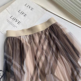 Women Skirt Spring/Summer Mesh Floral Print Pleated Skirt Skirt