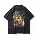 Men T Shirt Washed and Worn Vintage Print Short Sleeves T-shirt Men Loose Trendy