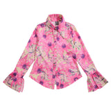Women Long Sleeve Shirt Flare Sleeve Floral Shirt Women Autumn Hawaii Vacation Style