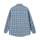 Men Long Sleeved T Shirt Badge Plaid Long Sleeve Shirt Outer Wear Men's Vintage Loose Spring and Autumn