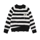 Women Sweater Autumn Girls Loose Striped Contrast Color Knitwear