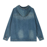 Men Denim Jacket Hooded Denim Hoodie Men's Loose Leisure Washed-out Distressed Pullover Coat Autumn