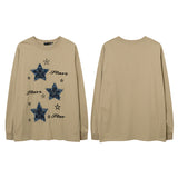Men Long Sleeve Shirt Denim Embroidered Patch Long Sleeve Bottoming T-shirt Men and Women Couple