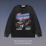 Men Long Sleeve Shirt Vintage Printed Washed Distressed Long Sleeve Bottoming T-shirt for Men and Women