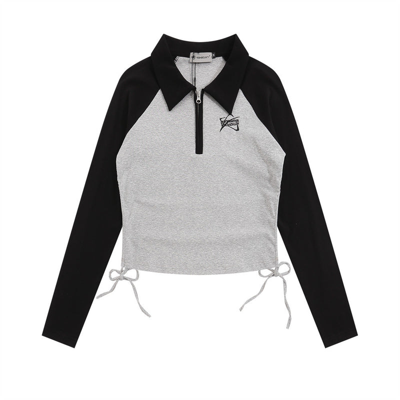 Women Long Sleeve T-Shirt Long Sleeve T-shirt Half Zipper Sleeve Women's Short