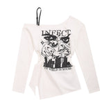 Women Long Sleeve T-Shirt off-Shoulder Printed Long Sleeve T-shirt Women's Fall Slim Fit Fashion Brand