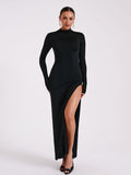 Women Dresses Winter Women's Clothing Long Sleeve Split Maxi Dress