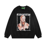 Men Hoodie Character Oil Painting Printed Crew Neck Sweatshirt