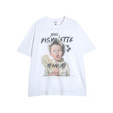 Men T Shirt Hip Hop Portrait Printing Washed Street Style Short Sleeve T-shirt Men and Women