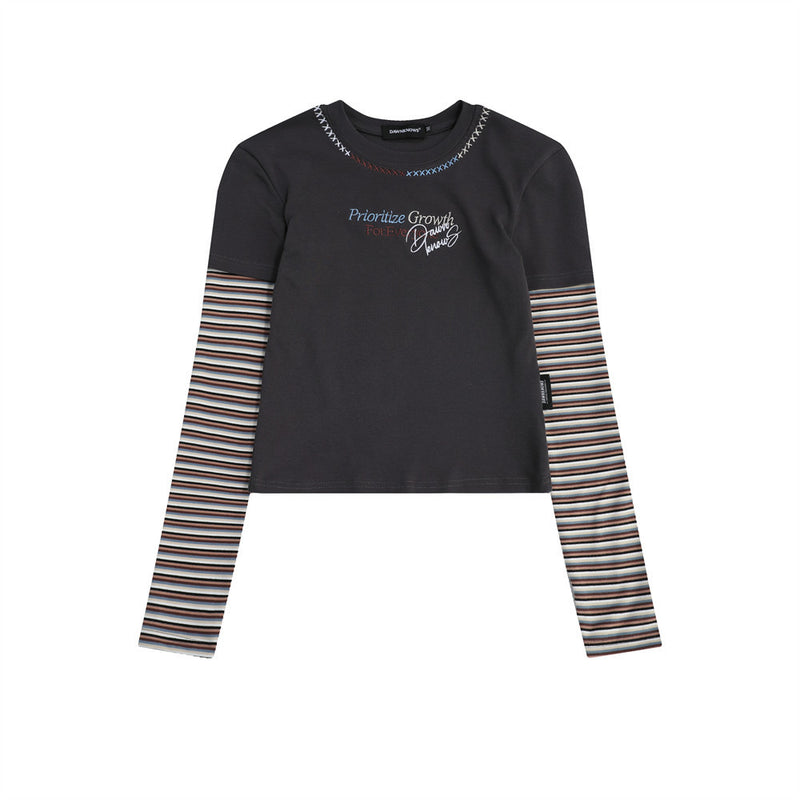 Women Long Sleeve T-Shirt Long Sleeve T-shirt Women's Autumn Color Contrast Short Top