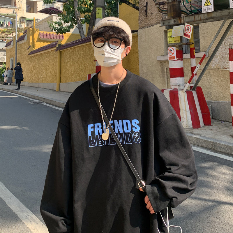 Men Hoodie Printed Crew Neck Sweatshirt Boy Korean Style Trendy Spring and Autumn