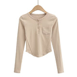 Women T-shirt Street Snap Fashion Women's Autumn Pocket T-shirt