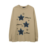 Men Long Sleeve Shirt Denim Embroidered Patch Long Sleeve Bottoming T-shirt Men and Women Couple