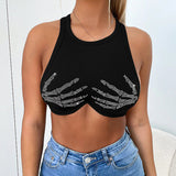 Women Halter Tops Summer Fashion Rhinestone Slim round Neck Vest