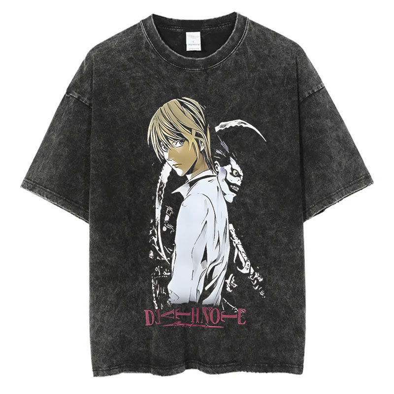 Harajuku Vintage Washed T Shirts Death Note Anime