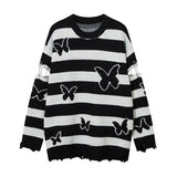 Men Long Sleeve Shirt Niche Design Contrast Color Autumn and Winter Loose Ripped Knitted Sweater for Men and Women
