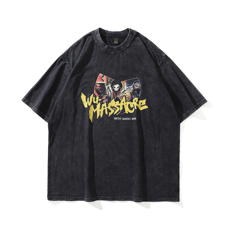 Men T Shirt Vintage Print Short Sleeves T-shirt Men's All-Match
