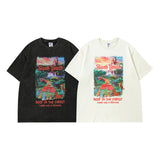 Men T Shirt Vintage Printed Washed Distressed Couple Short Sleeve T-shirt Men and Women