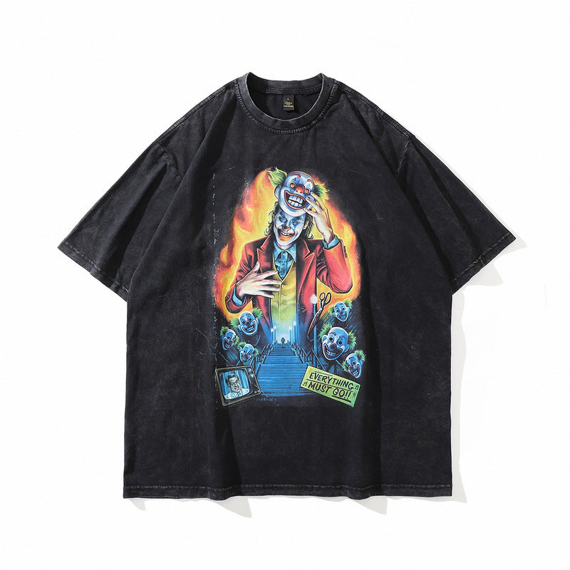 Men T Shirt Vintage Print Short Sleeves T-shirt Women Loose