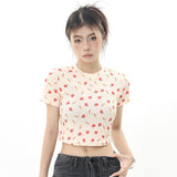 Women T-shirt Short-Sleeved T-shirt Women's Summer Casual round-Neck High Waist