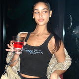Women Halter Tops Summer Letters Rhinestone round Neck Sleeveless