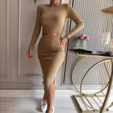 Women Co-Ord Set Turtleneck Long Sleeve Narrow Skirt Suit Women