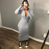 Women Dresses Fashion Hooded Long-Sleeve Zipper Hip Bag Dress