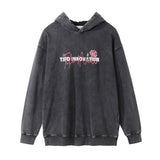 Men Hoodie Rose Printed Hood Sweater Men's Loose Washed-out Distressed Hoodie