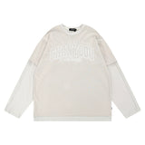 Men Hoodie Embroidered Crew Neck Sweater Loose Cotton Autumn Street Long-Sleeve Stickers Color Matching Top