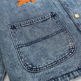 Men Denim Jacket Washed Do the Old Cowboy Coat Men's Ins Embroidered Lapel Shirt Jacket