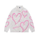 Men Denim Jacket Men's Love Denim Jacket Spring and Autumn Loose Jacket